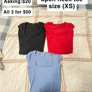 Garage Open Neck Tees in Black, Red, and Blue
